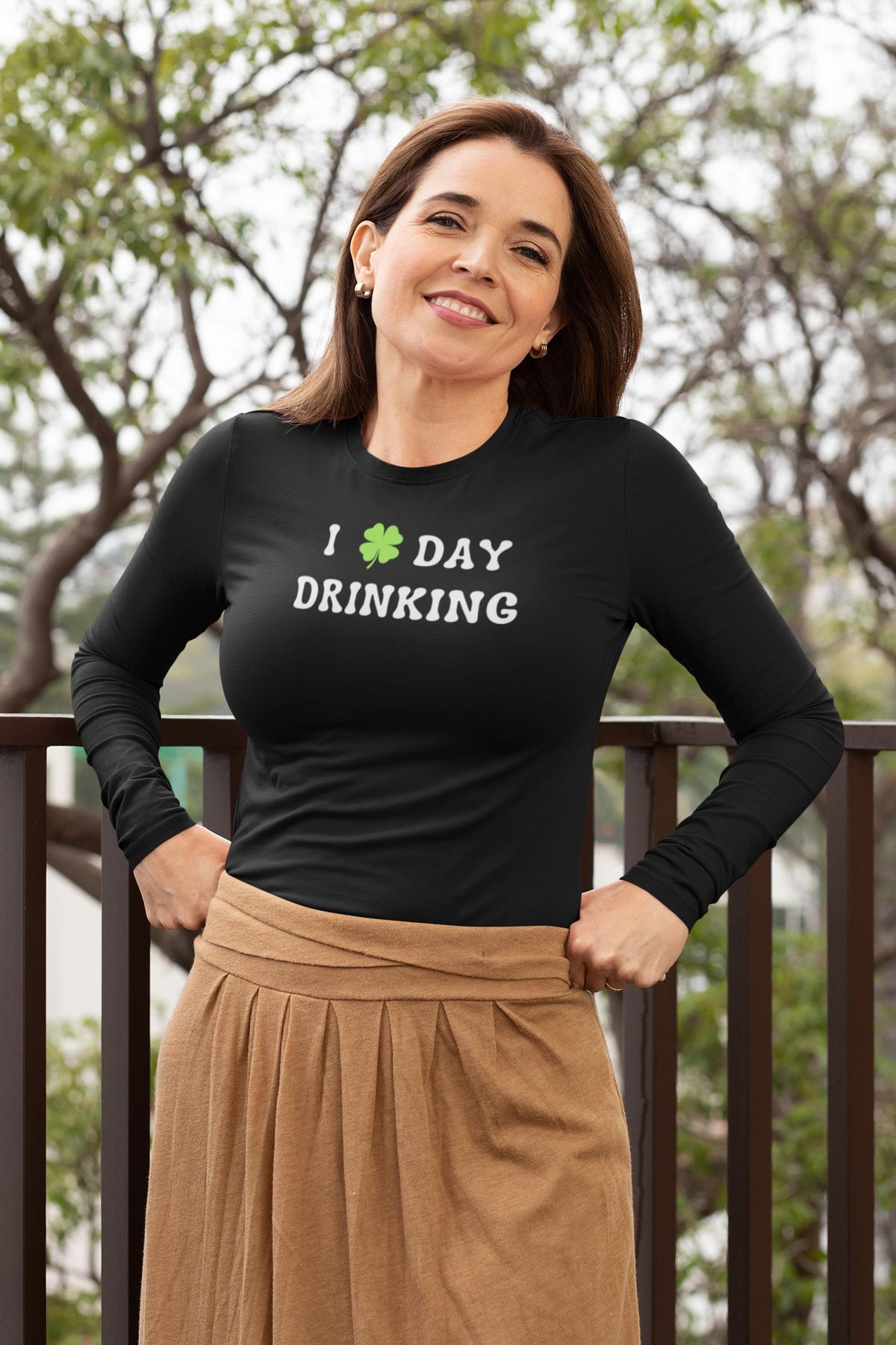 St. Patricks Day Festive I Love Day Drinking Shamrock Womens Long Sleeve T Shirt Women's Long Sleeves Oldglory.com