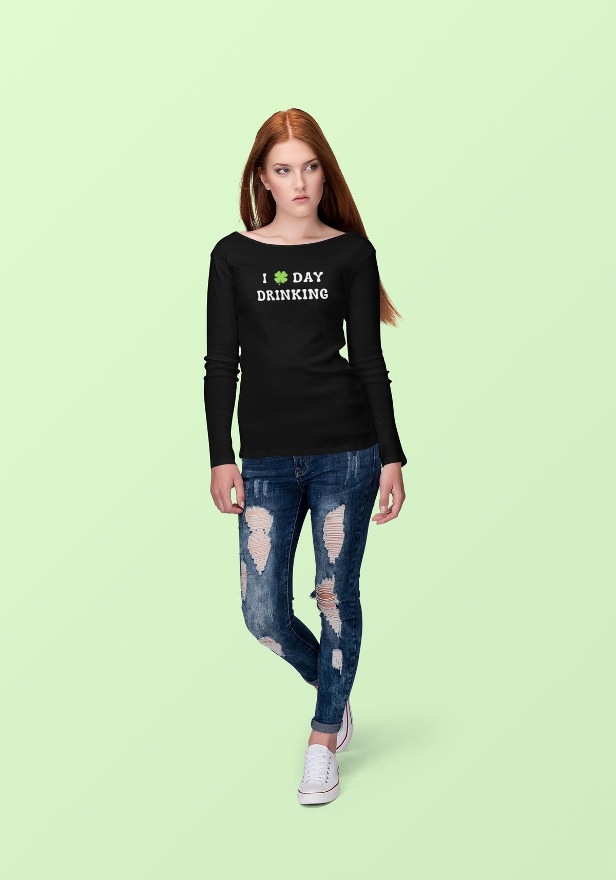 St. Patricks Day Festive I Love Day Drinking Shamrock Womens Long Sleeve T Shirt Women's Long Sleeves Oldglory.com