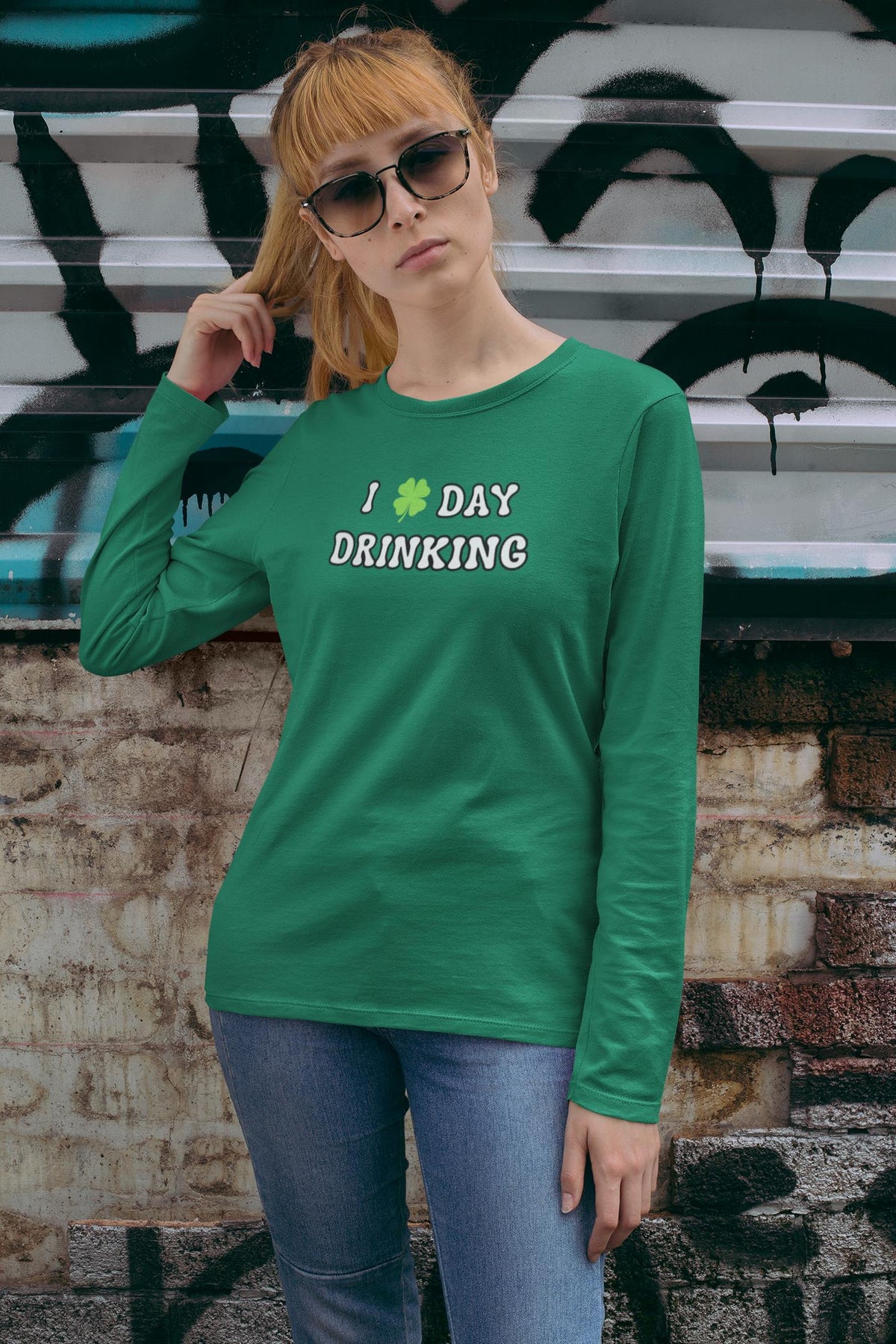 St. Patricks Day Festive I Love Day Drinking Shamrock Womens Long Sleeve T Shirt Women's Long Sleeves Oldglory.com