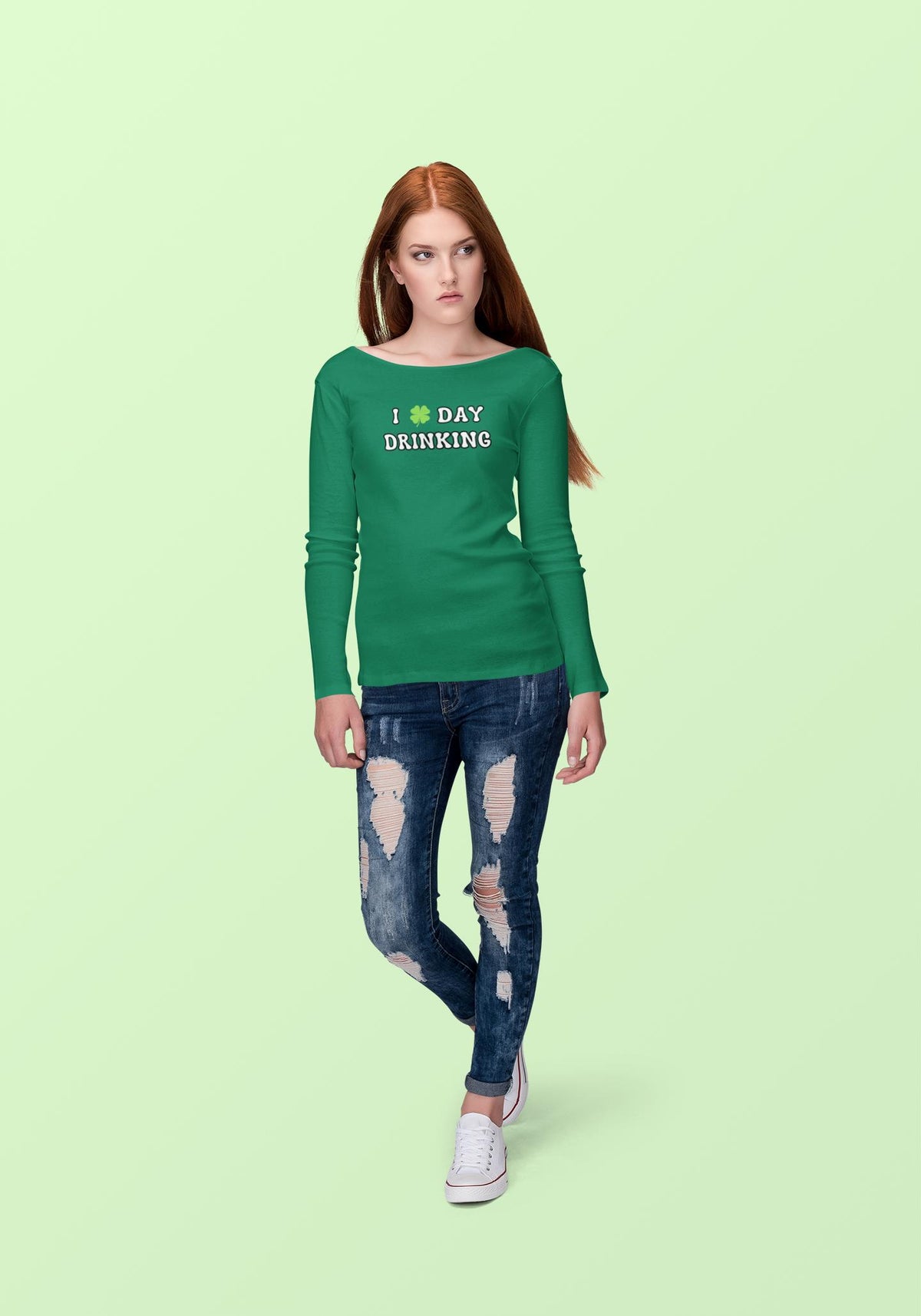 St. Patricks Day Festive I Love Day Drinking Shamrock Womens Long Sleeve T Shirt Women's Long Sleeves Oldglory.com