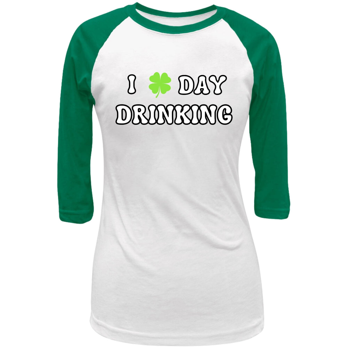 St. Patricks Day Festive I Love Day Drinking Shamrock Juniors Womens 3/4 Raglan T Shirt Women's Raglan Oldglory.com SM Heather Grey-Green