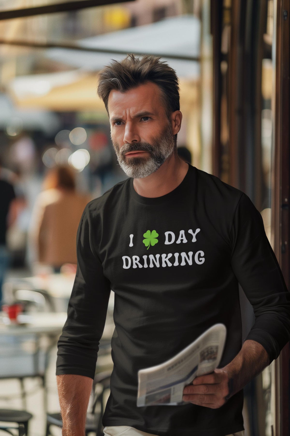 St. Patricks Day Festive I Love Day Drinking Shamrock Mens Long Sleeve T Shirt Men's Long Sleeves Oldglory.com