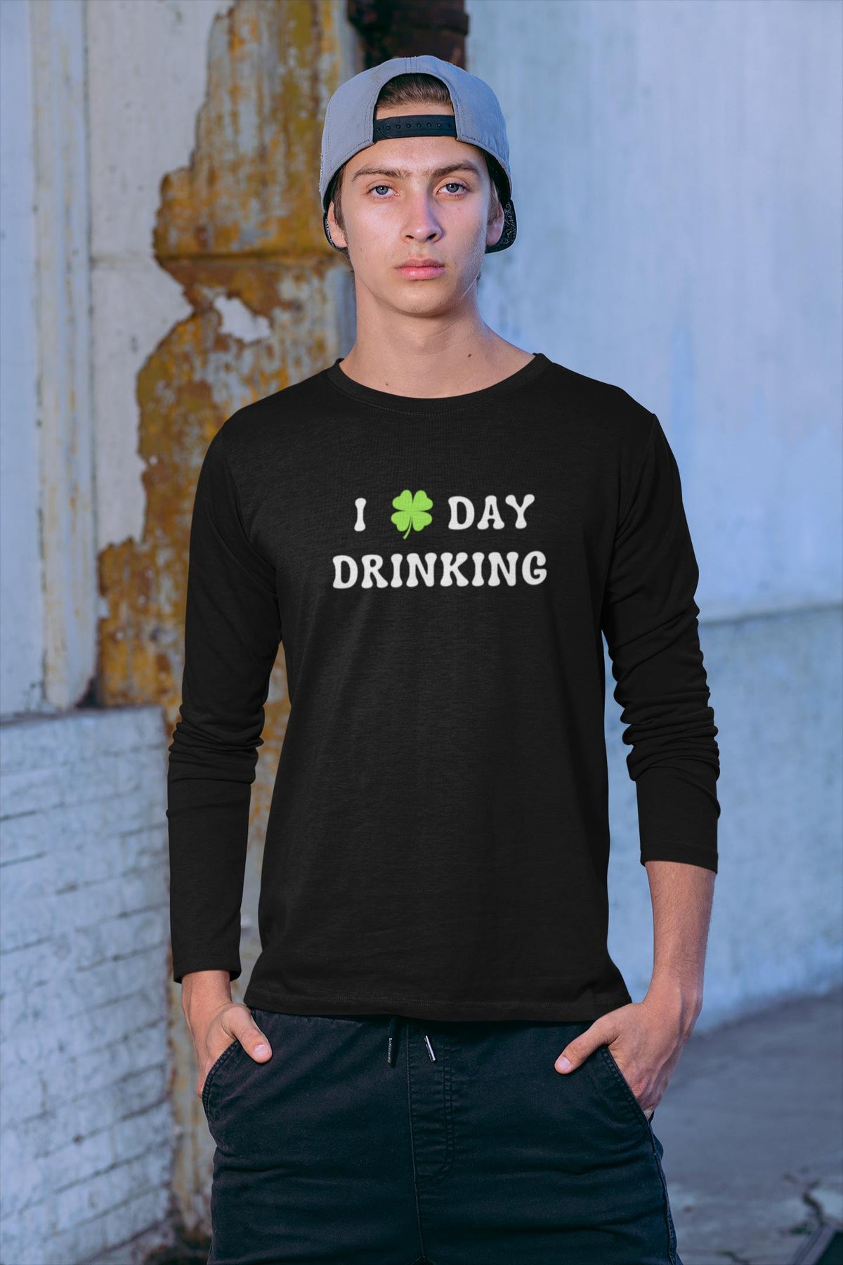 St. Patricks Day Festive I Love Day Drinking Shamrock Mens Long Sleeve T Shirt Men's Long Sleeves Oldglory.com