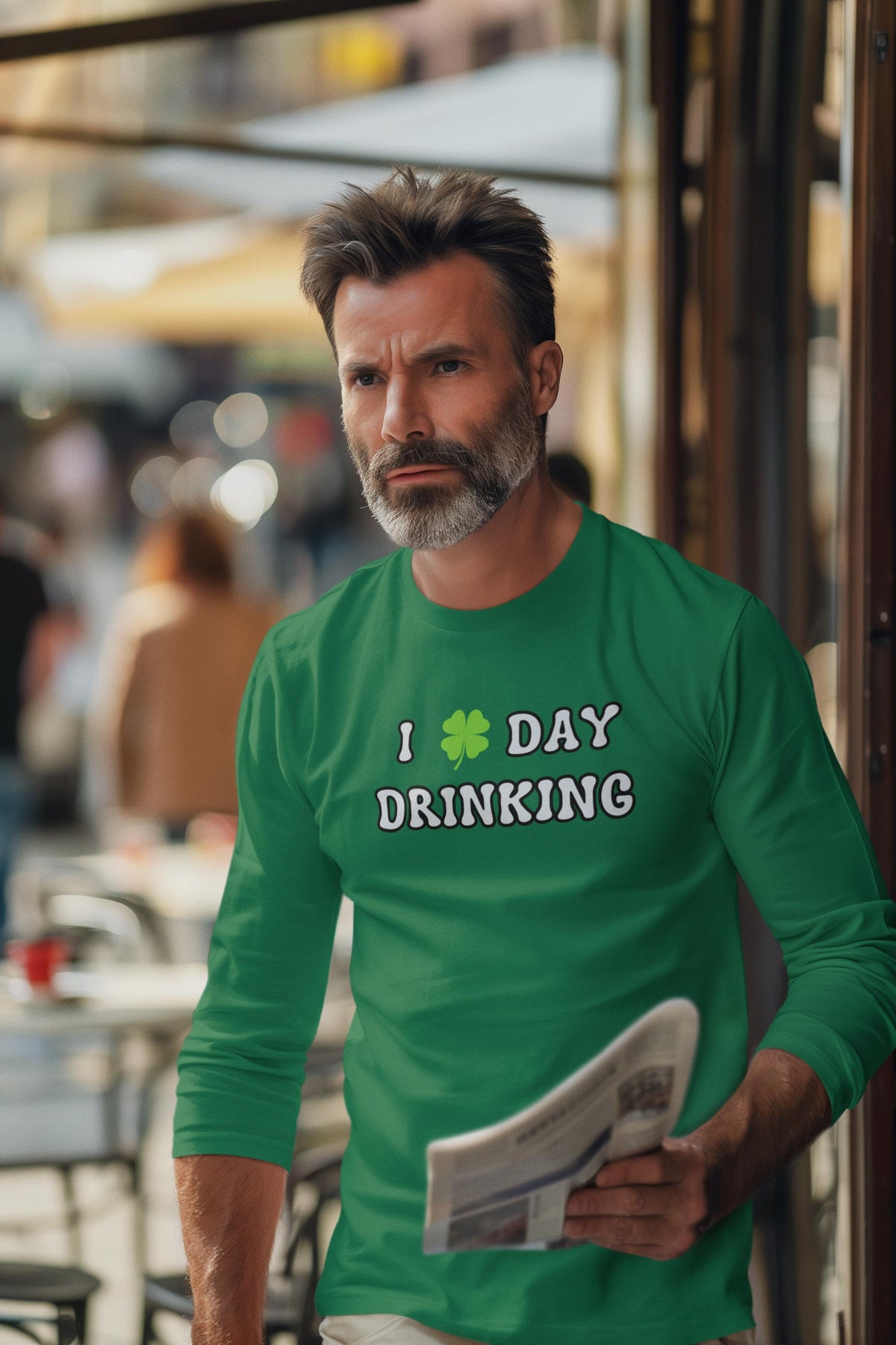 St. Patricks Day Festive I Love Day Drinking Shamrock Mens Long Sleeve T Shirt Men's Long Sleeves Oldglory.com