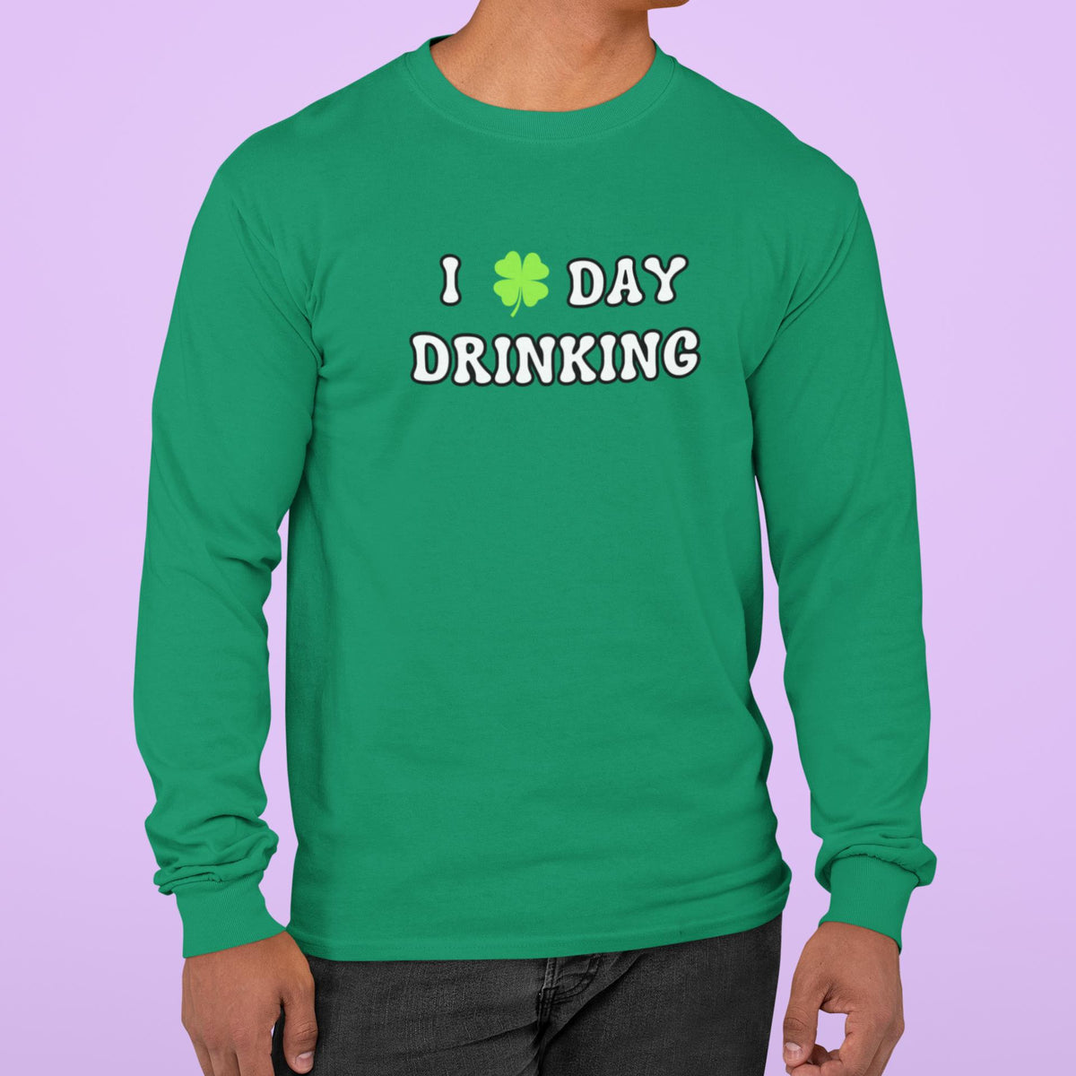 St. Patricks Day Festive I Love Day Drinking Shamrock Mens Long Sleeve T Shirt Men's Long Sleeves Oldglory.com