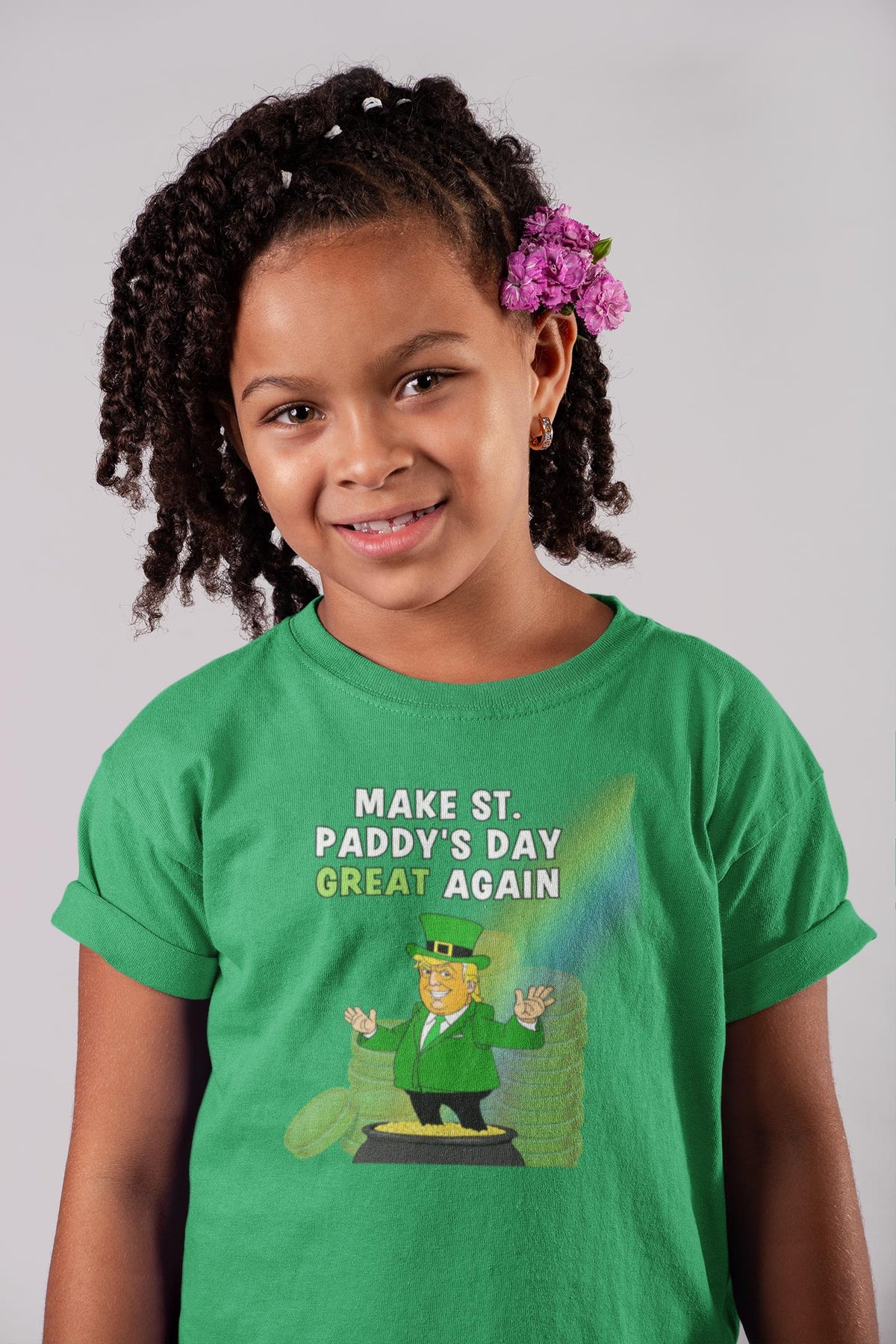 St. Patricks Day Festive and Political Trump Figure Themed Make St. Paddys Day Great Again End of the Rainbow Youth Short Sleeve T Shirt Youth T-Shirts Oldglory.com