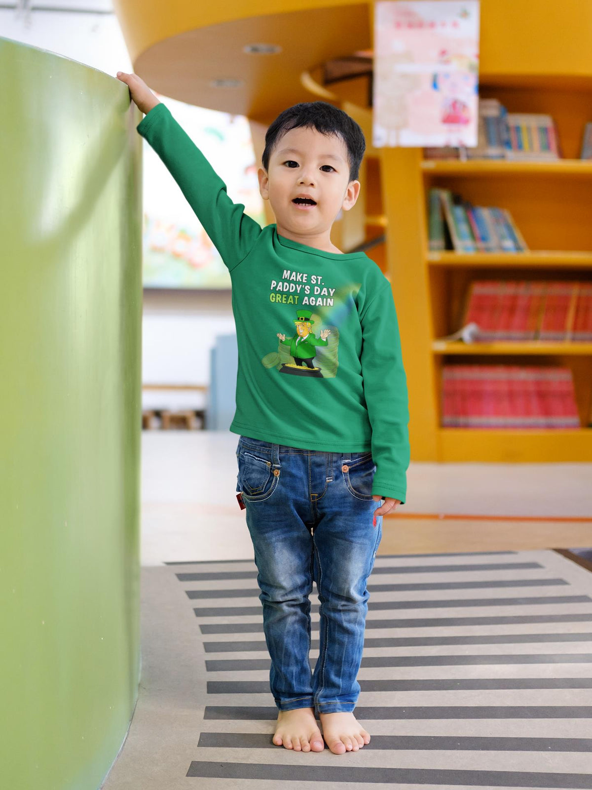 St. Patricks Day Festive and Political Trump Figure Themed Make St. Paddys Day Great Again End of the Rainbow Toddler Long Sleeve T Shirt Toddler Long Sleeves Oldglory.com