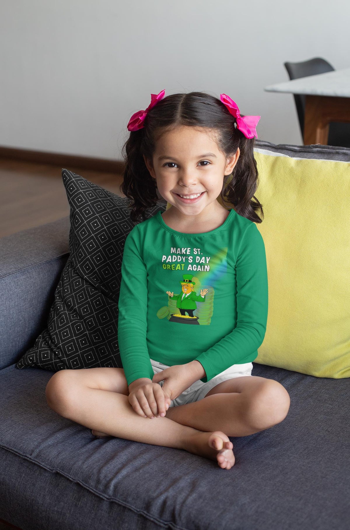 St. Patricks Day Festive and Political Trump Figure Themed Make St. Paddys Day Great Again End of the Rainbow Toddler Long Sleeve T Shirt Toddler Long Sleeves Oldglory.com