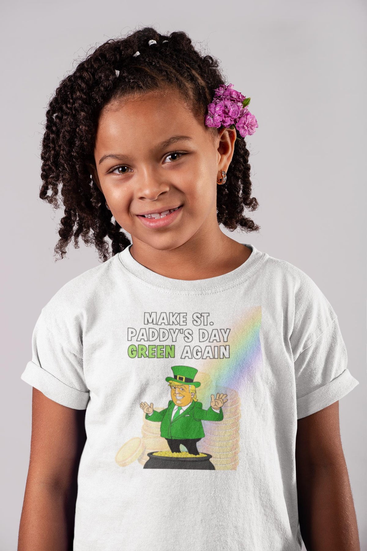 St. Patricks Day Festive and Political Trump Figure Themed Make St. Paddys Day Green Again End of the Rainbow Youth Short Sleeve T Shirt Youth T-Shirts Oldglory.com