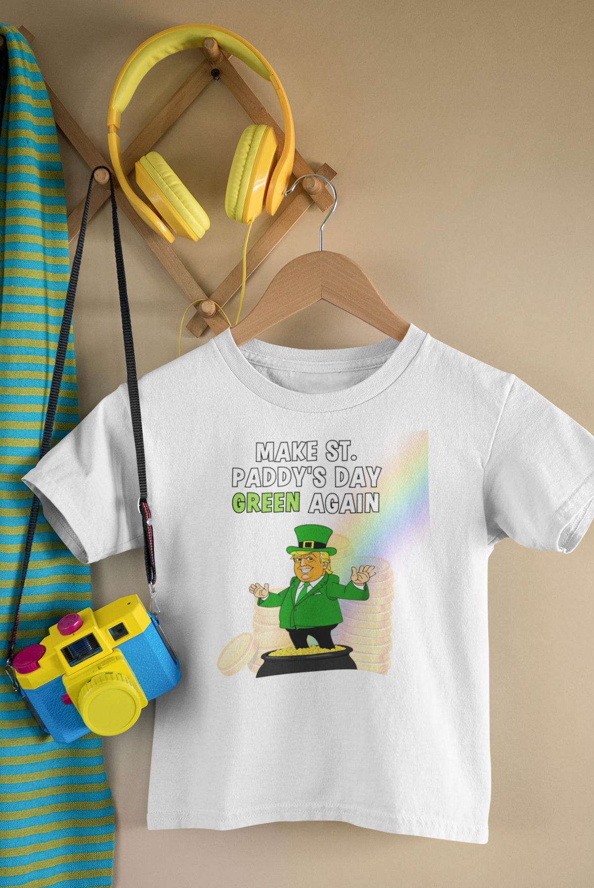 St. Patricks Day Festive and Political Trump Figure Themed Make St. Paddys Day Green Again End of the Rainbow Youth Short Sleeve T Shirt Youth T-Shirts Oldglory.com