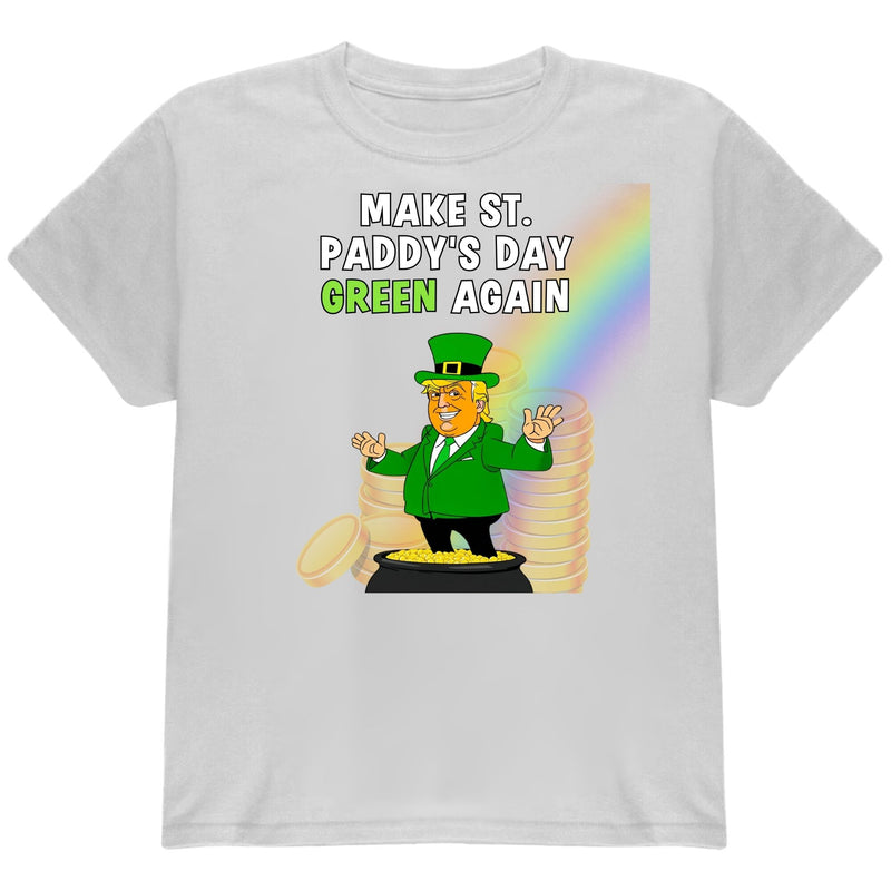 St. Patricks Day Festive and Political Trump Figure Themed Make St. Paddys Day Green Again End of the Rainbow Youth Short Sleeve T Shirt Youth T-Shirts Oldglory.com SM White