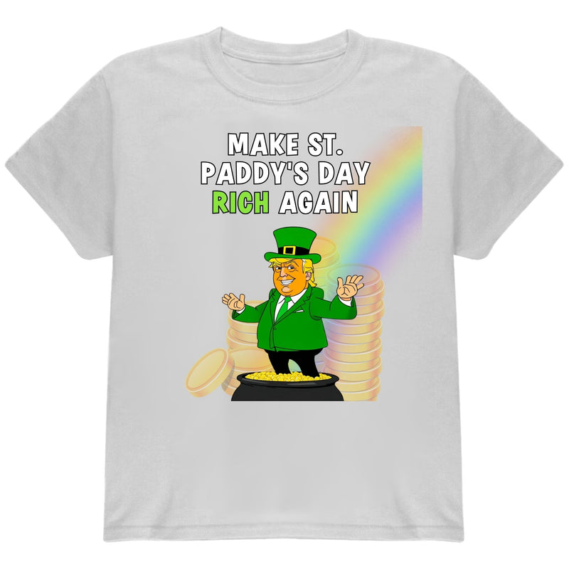 St. Patricks Day Festive and Political Trump Figure Themed Make St. Paddys Day Rich Again End of the Rainbow Youth Short Sleeve T Shirt Youth T-Shirts Oldglory.com SM White