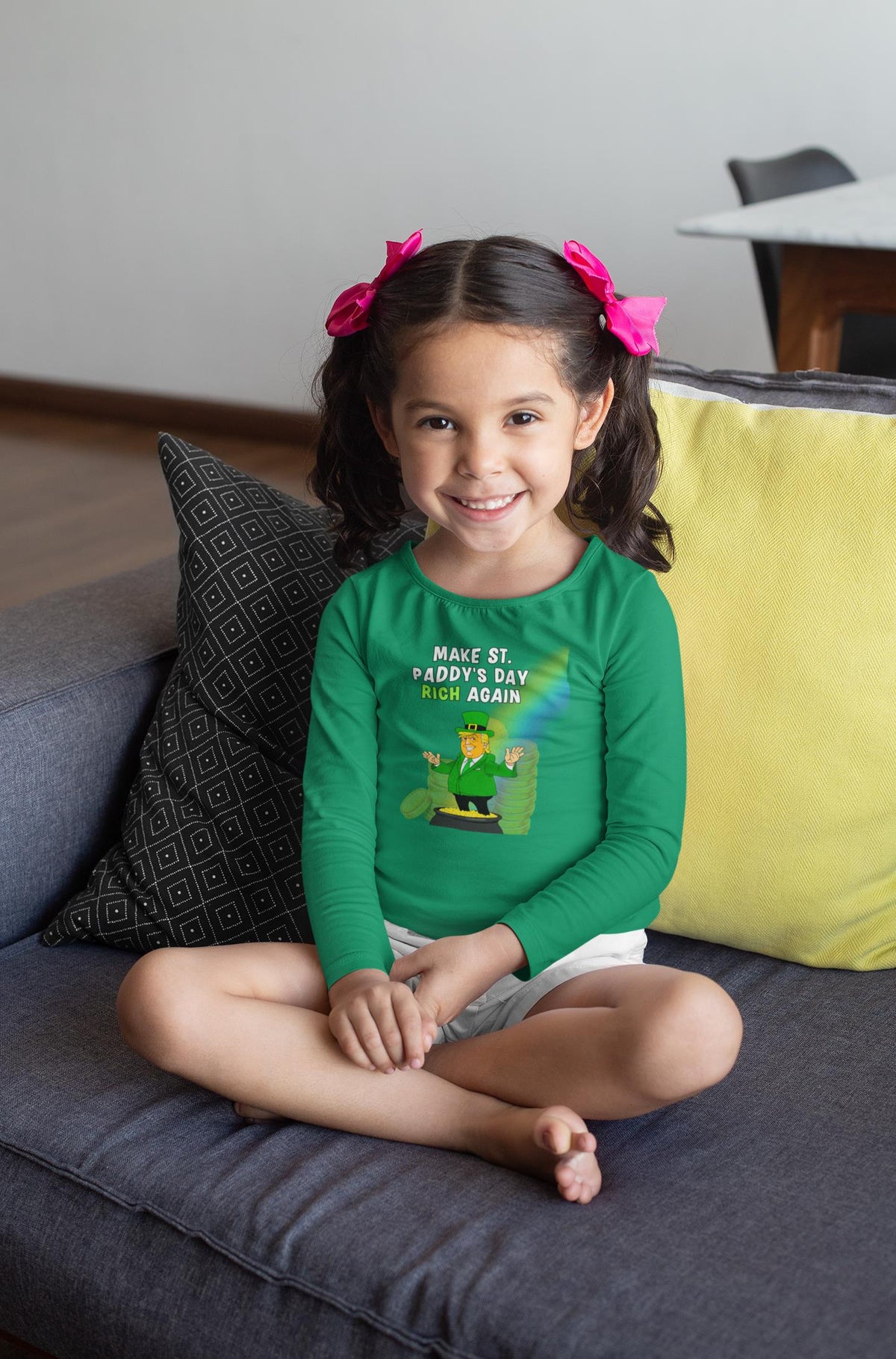 St. Patricks Day Festive and Political Trump Figure Themed Make St. Paddys Day Rich Again End of the Rainbow Toddlerr Long Sleeve T Shirt Toddler Long Sleeves Oldglory.com