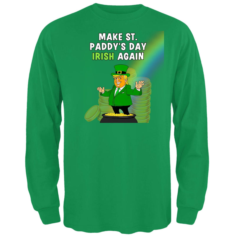 St. Patricks Day Festive and Political Trump Figure Themed Make St. Paddys Day Irish Again End of the Rainbow Mens Long Sleeve T Shirt Men's Long Sleeves Oldglory.com SM Irish Green