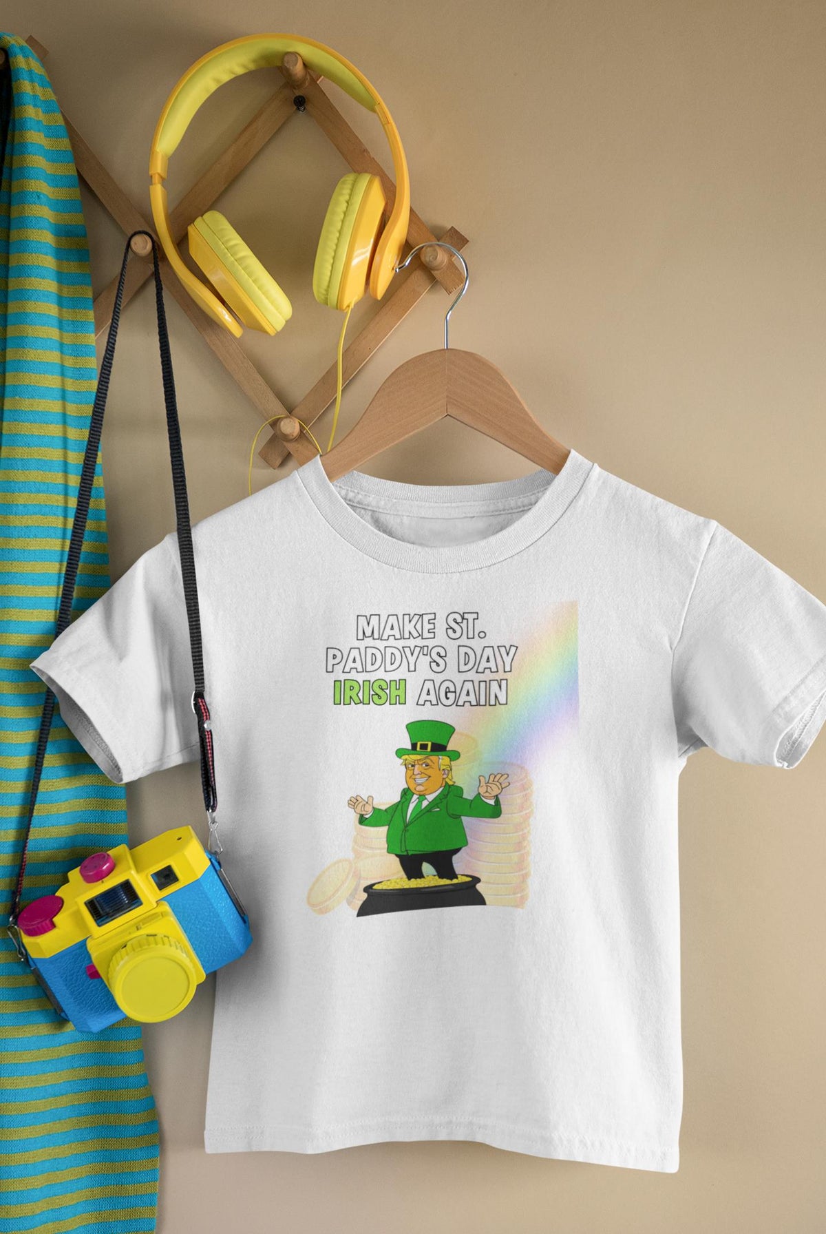 St. Patricks Day Festive and Political Trump Figure Themed Make St. Paddys Day Irish Again End of the Rainbow Youth Short Sleeve T Shirt Youth T-Shirts Oldglory.com