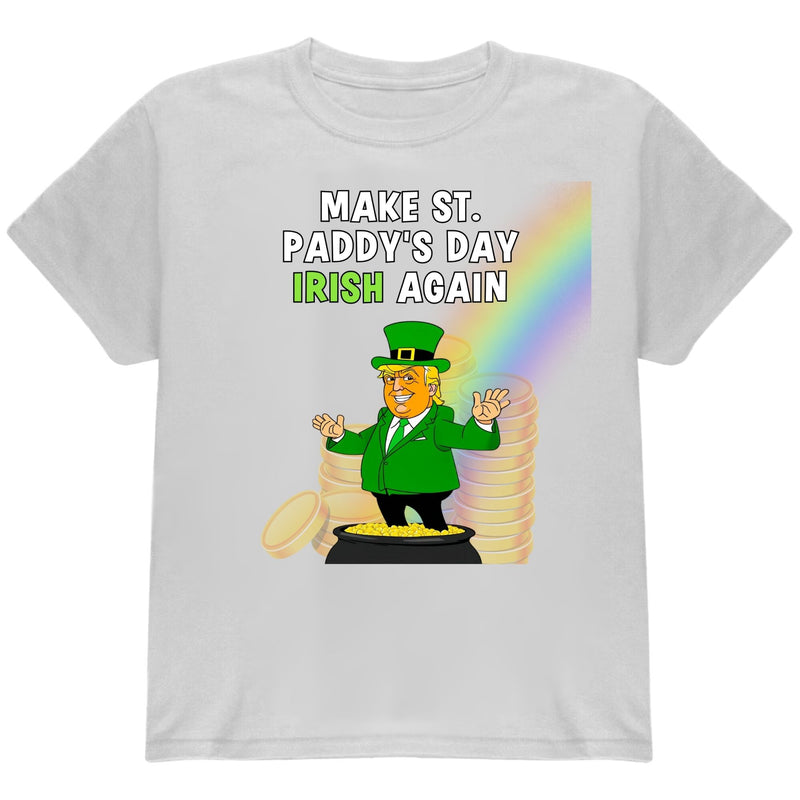 St. Patricks Day Festive and Political Trump Figure Themed Make St. Paddys Day Irish Again End of the Rainbow Youth Short Sleeve T Shirt Youth T-Shirts Oldglory.com SM White