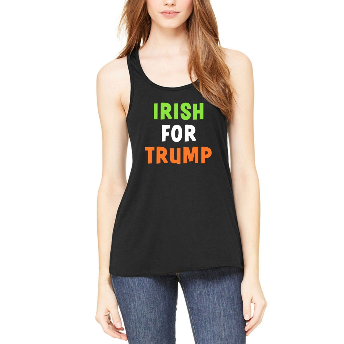 St. Patricks Day Irish Flag Colored Irish For Trump Funny and Political Juniors Womens Racerback Tank Top Juniors Tank Tops Oldglory.com SM Black