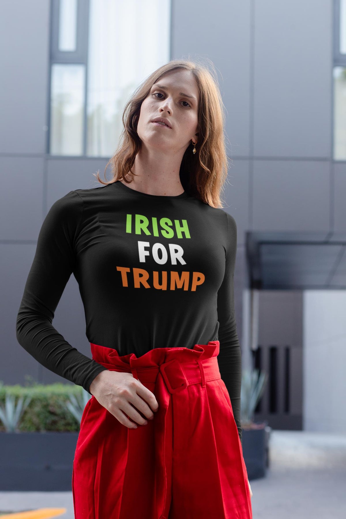 St. Patricks Day Irish Flag Colored Irish For Trump Funny and Political Womens Long Sleeve T Shirt Women's Long Sleeves Oldglory.com