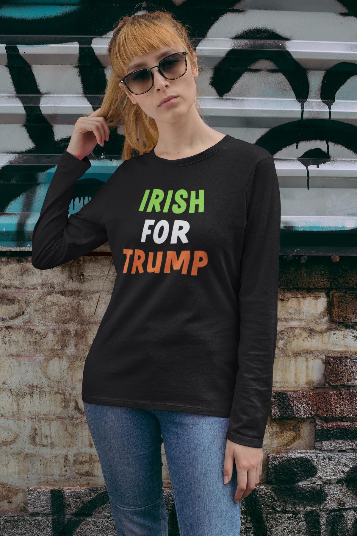 St. Patricks Day Irish Flag Colored Irish For Trump Funny and Political Womens Long Sleeve T Shirt Women's Long Sleeves Oldglory.com