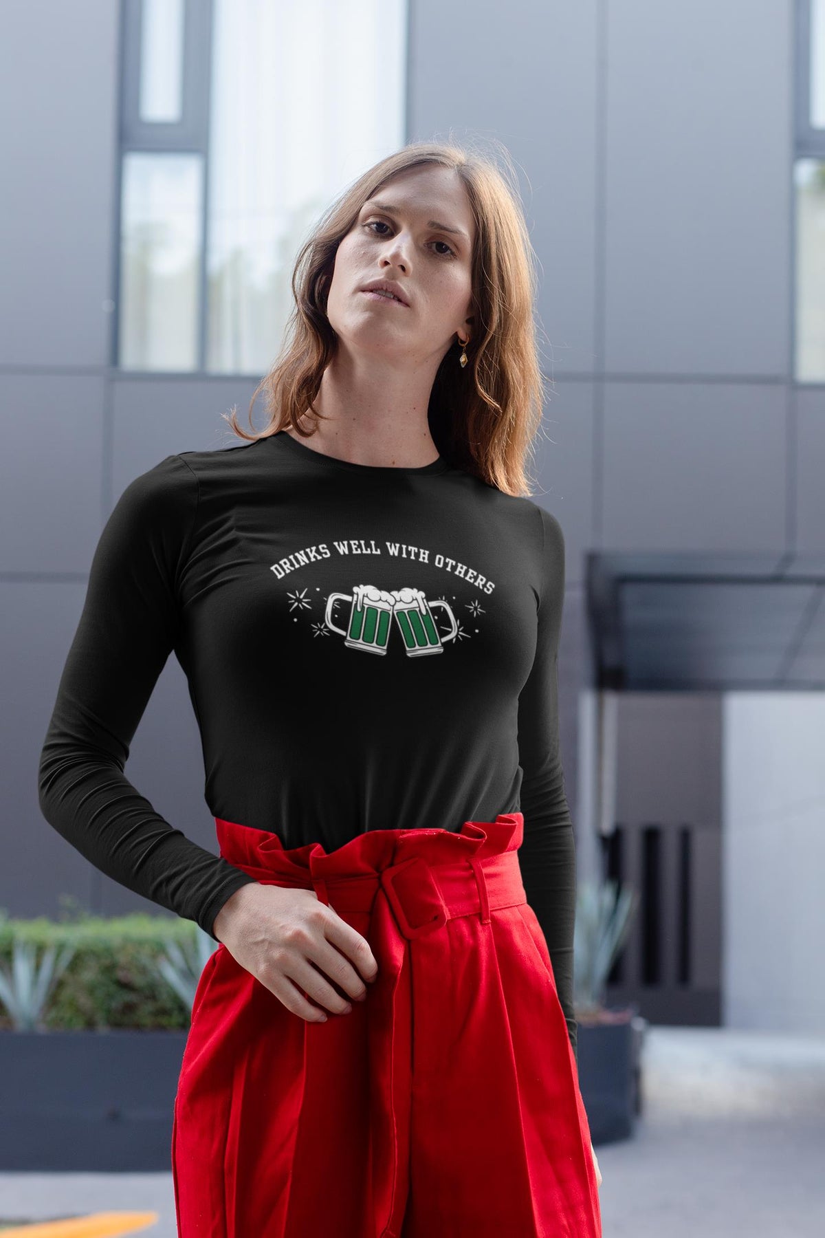 St. Patricks Day Funny Drinks Well With Others Beer Mugs Womens Long Sleeve T Shirt Women's Long Sleeves Oldglory.com