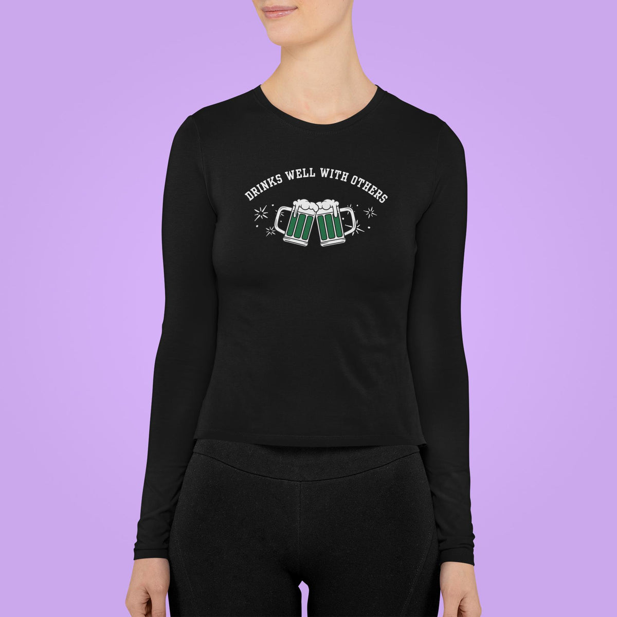 St. Patricks Day Funny Drinks Well With Others Beer Mugs Womens Long Sleeve T Shirt Women's Long Sleeves Oldglory.com