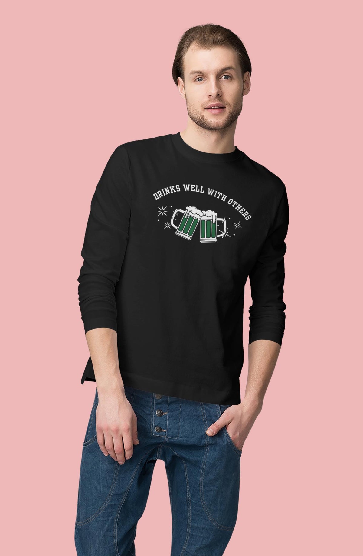 St. Patricks Day Funny Drinks Well With Others Beer Mugs Mens Long Sleeve T Shirt Men's Long Sleeves Oldglory.com