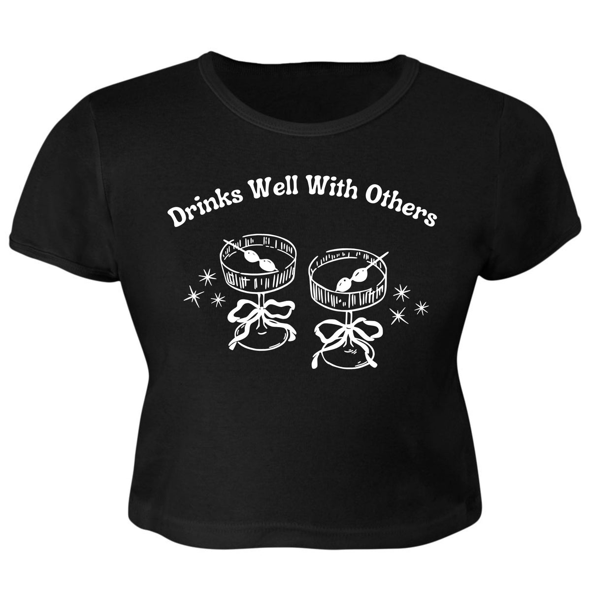 St. Patricks Day Funny Drinks Well With Others Girly Cocktails Juniors Womens Crop Top T Shirt Juniors Crop T-Shirts Oldglory.com SM Black