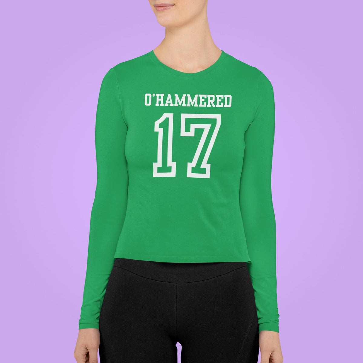 St. Patricks Day Festive and Funny O'Hammered Jersey Style Number 17 Womens Long Sleeve T Shirt Women's Long Sleeves Oldglory.com