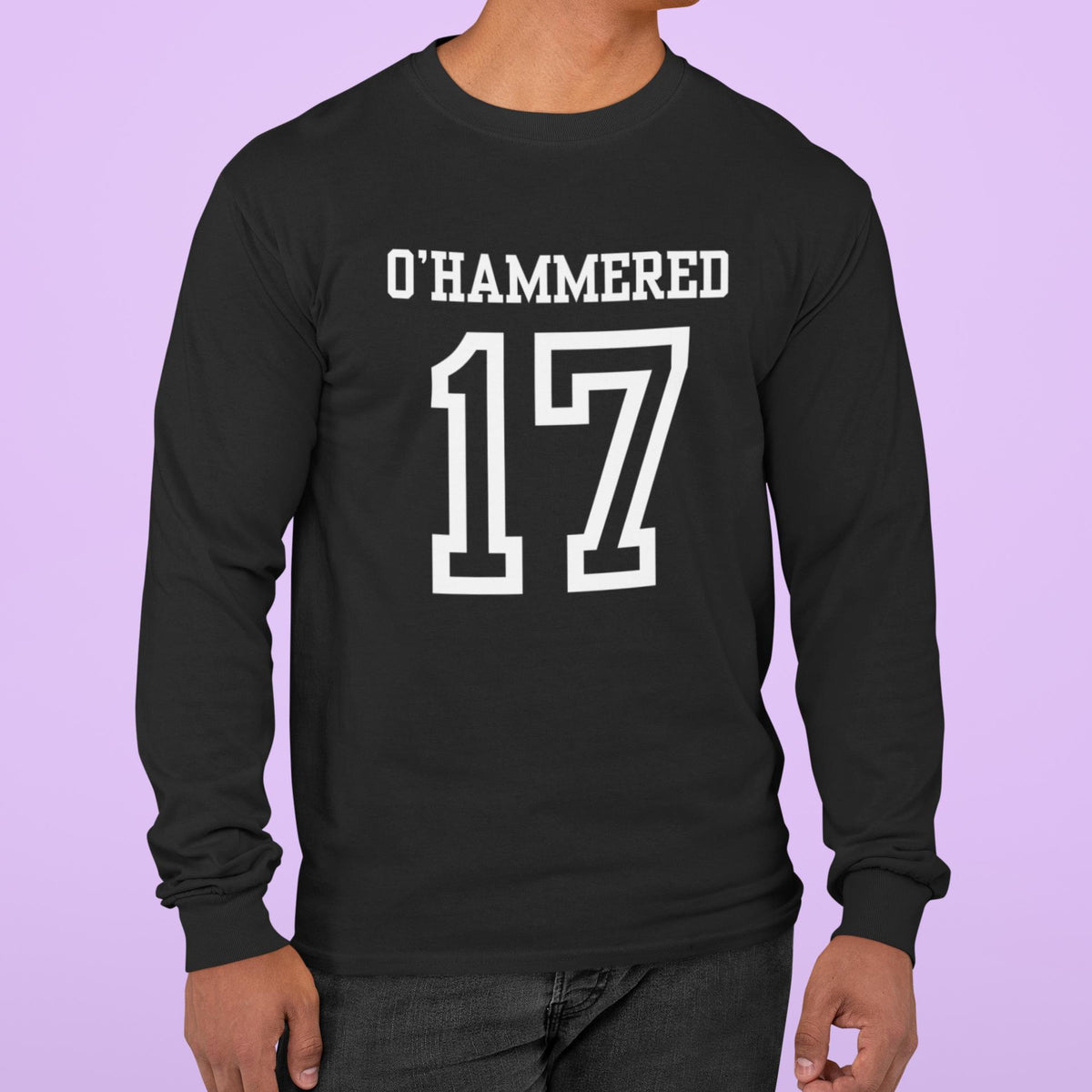 St. Patricks Day Festive and Funny O'Hammered Jersey Style Number 17 Mens Long Sleeve T Shirt Men's Long Sleeves Oldglory.com