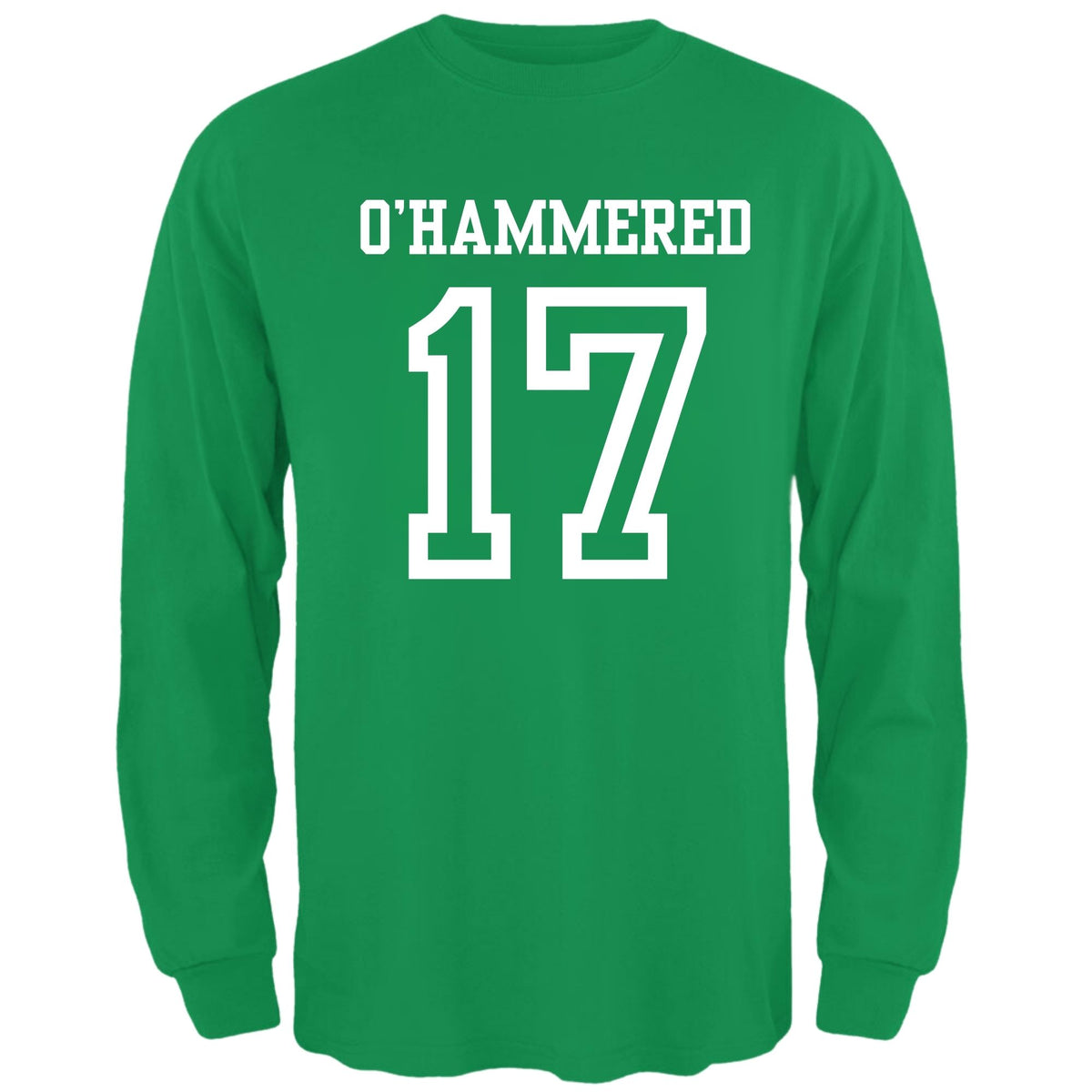 St. Patricks Day Festive and Funny O'Hammered Jersey Style Number 17 Mens Long Sleeve T Shirt Men's Long Sleeves Oldglory.com SM Irish Green