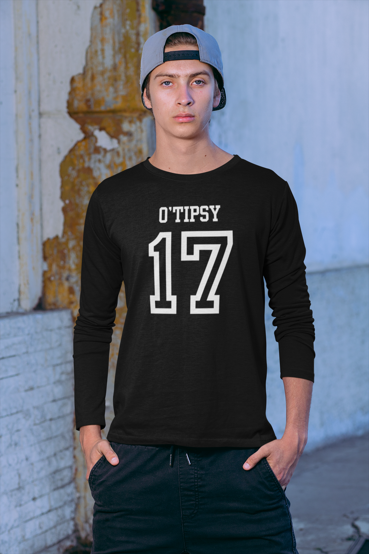 St. Patricks Day Festive and Funny O'Tipsy Jersey Style Number 17 Mens Long Sleeve T Shirt Men's Long Sleeves Oldglory.com