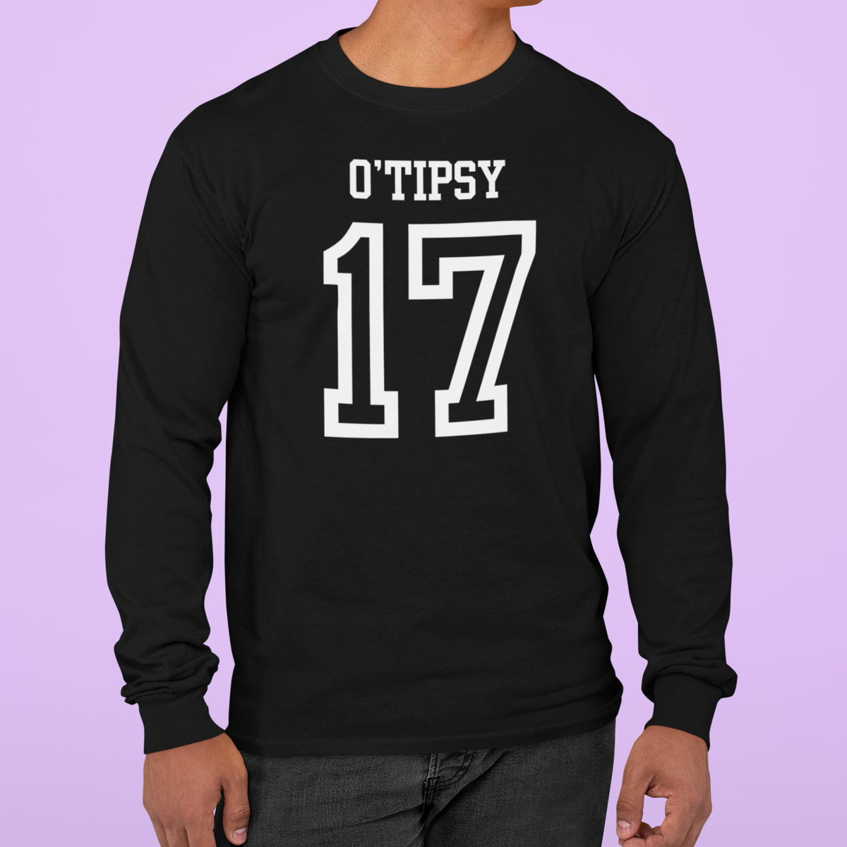 St. Patricks Day Festive and Funny O'Tipsy Jersey Style Number 17 Mens Long Sleeve T Shirt Men's Long Sleeves Oldglory.com