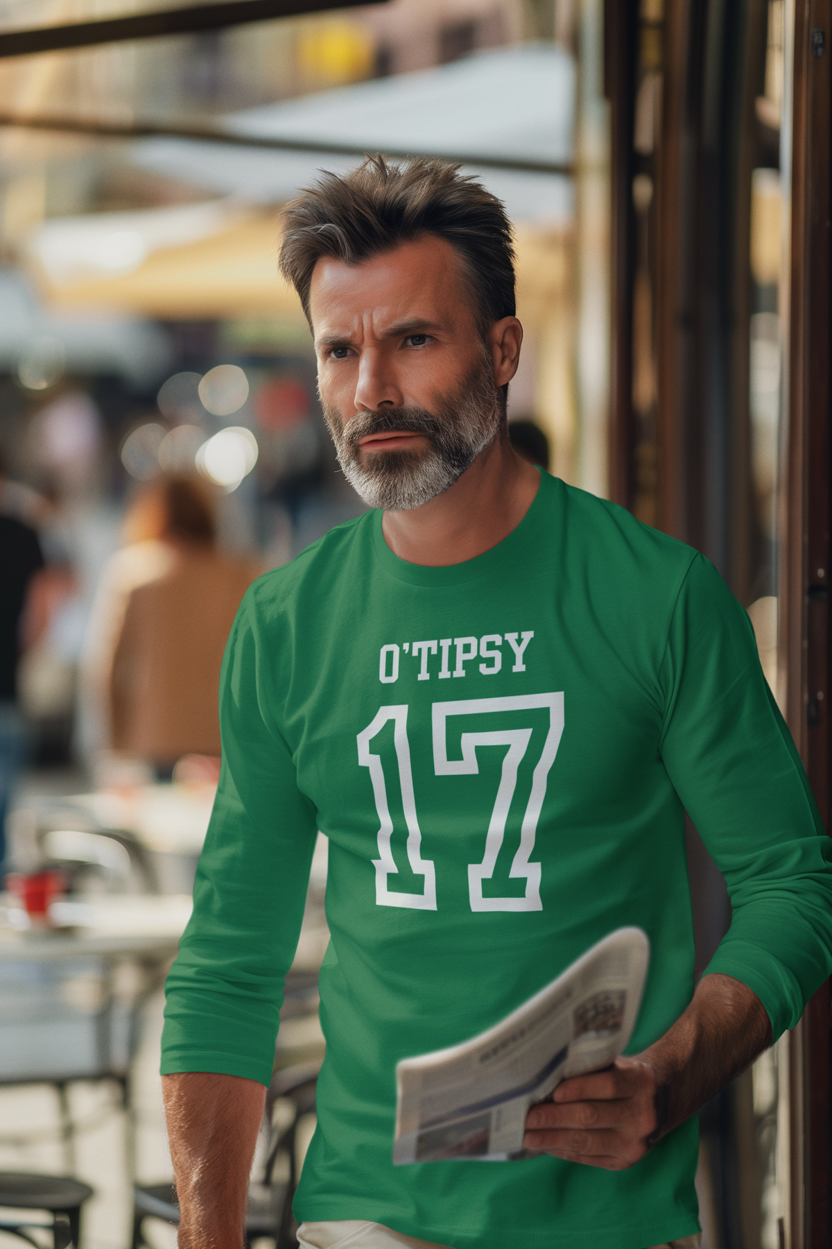 St. Patricks Day Festive and Funny O'Tipsy Jersey Style Number 17 Mens Long Sleeve T Shirt Men's Long Sleeves Oldglory.com