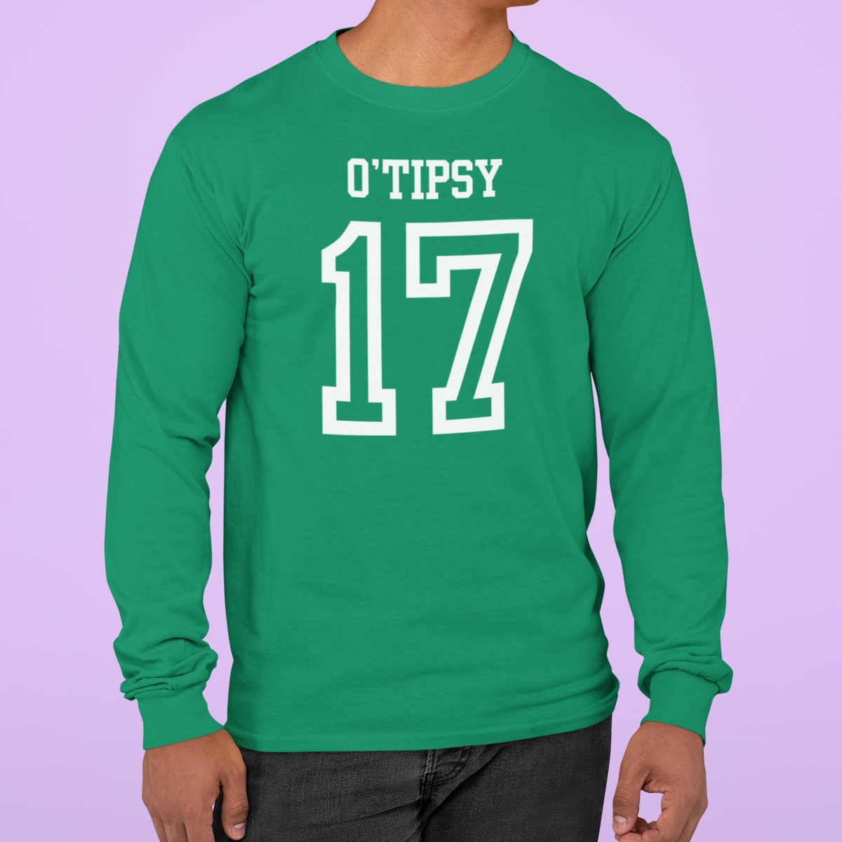 St. Patricks Day Festive and Funny O'Tipsy Jersey Style Number 17 Mens Long Sleeve T Shirt Men's Long Sleeves Oldglory.com