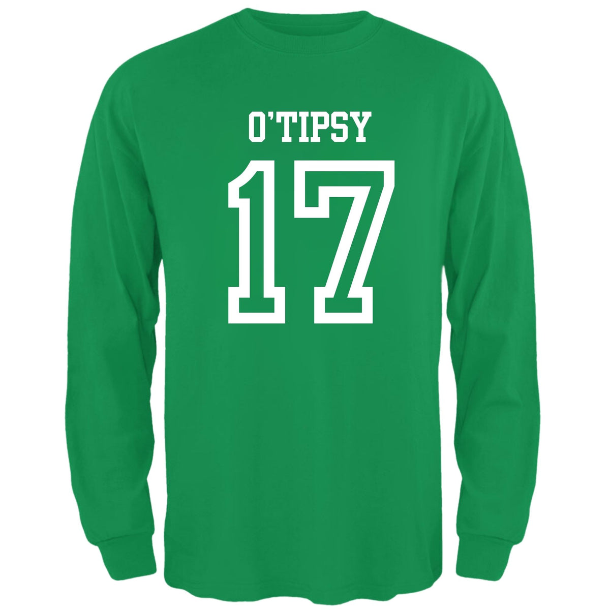 St. Patricks Day Festive and Funny O'Tipsy Jersey Style Number 17 Mens Long Sleeve T Shirt Men's Long Sleeves Oldglory.com SM Irish Green