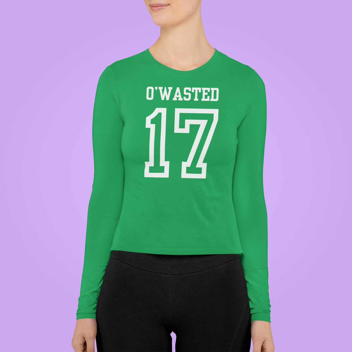 St. Patricks Day Festive and Funny O'Wasted Jersey Style Number 17 Womens Long Sleeve T Shirt Women's Long Sleeves Oldglory.com