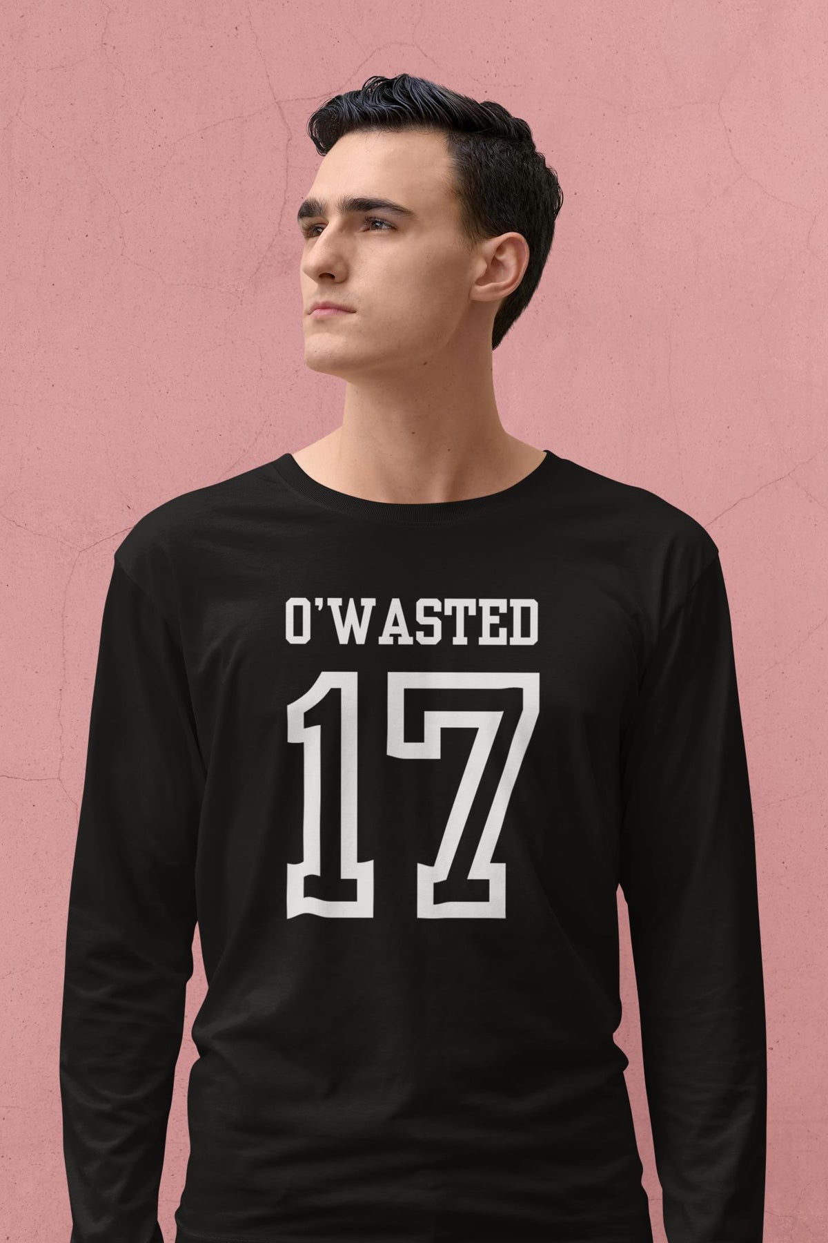 St. Patricks Day Festive and Funny O'Wasted Jersey Style Number 17 Mens Long Sleeve T Shirt Men's Long Sleeves Oldglory.com