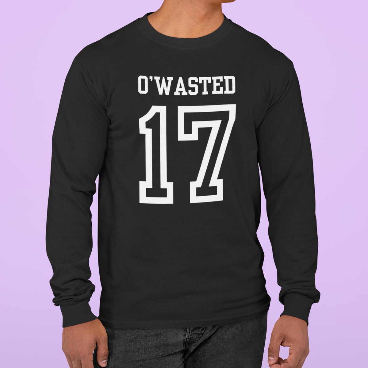 St. Patricks Day Festive and Funny O'Wasted Jersey Style Number 17 Mens Long Sleeve T Shirt Men's Long Sleeves Oldglory.com