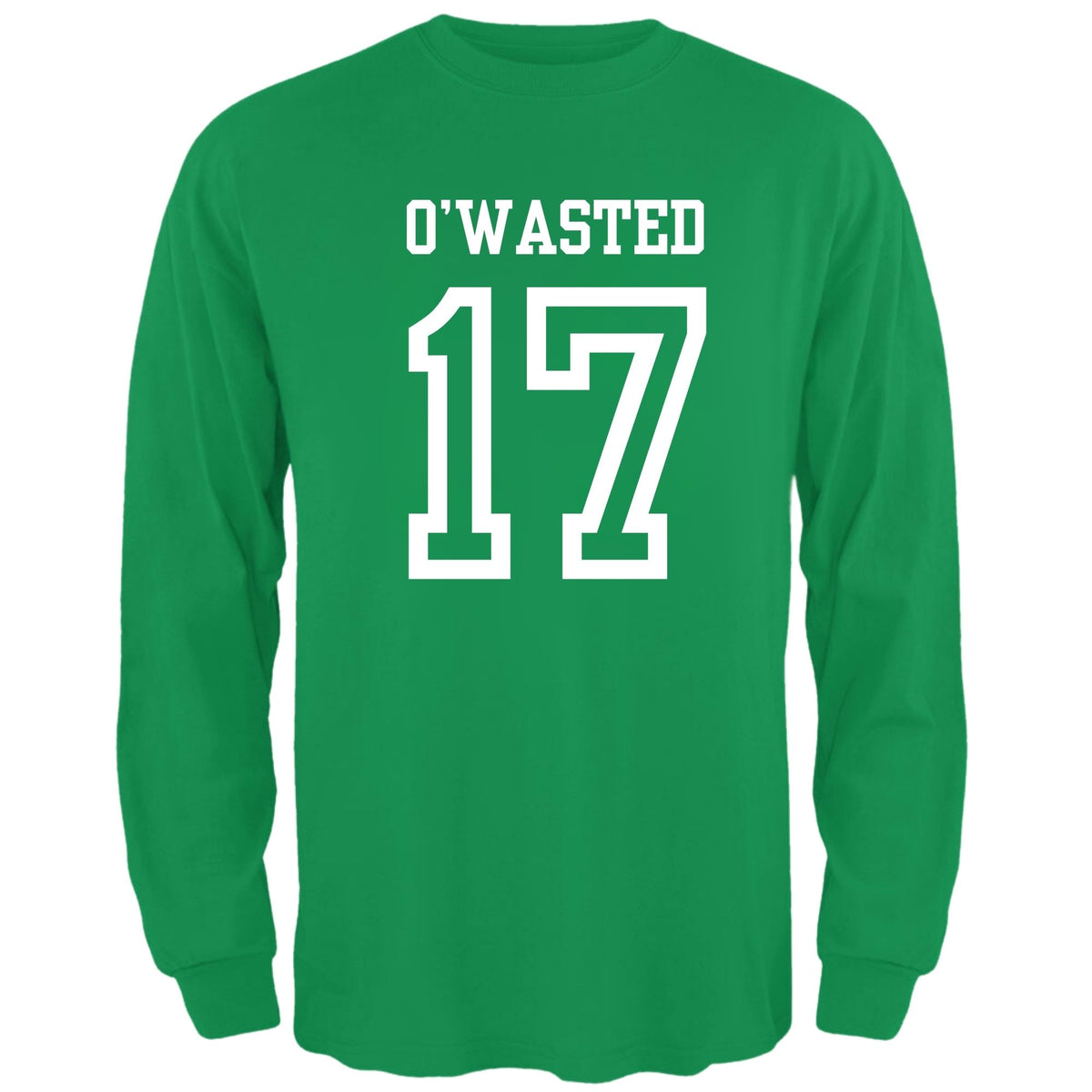 St. Patricks Day Festive and Funny O'Wasted Jersey Style Number 17 Mens Long Sleeve T Shirt Men's Long Sleeves Oldglory.com SM Irish Green