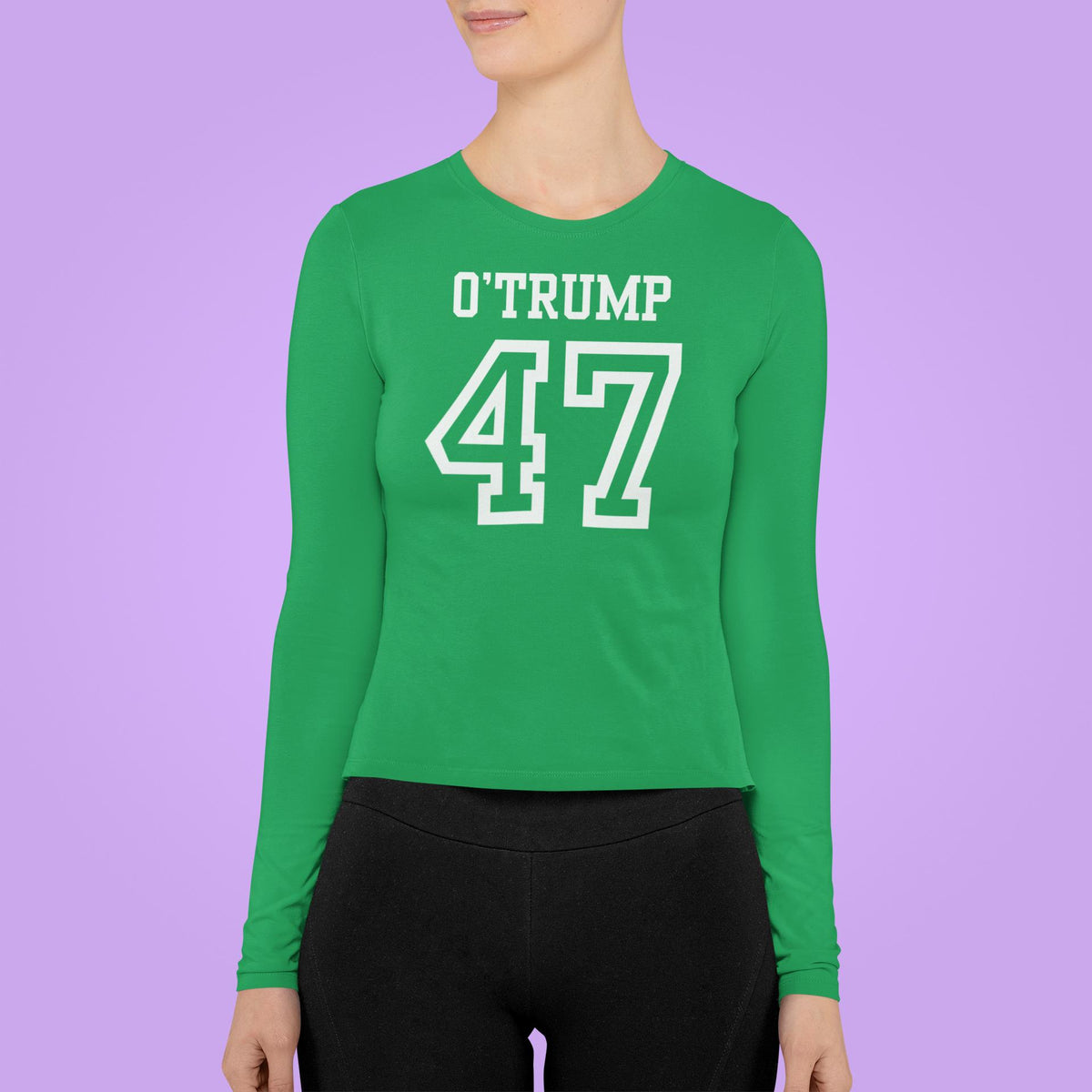 St. Patricks Day Political and Funny O'Trump Jersey Style Number 47 Womens Long Sleeve T Shirt Women's Long Sleeves Oldglory.com