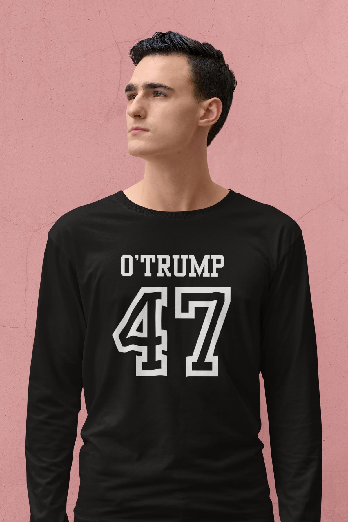 St. Patricks Day Political and Funny O'Trump Jersey Style Number 47 Mens Long Sleeve T Shirt Men's Long Sleeves Oldglory.com