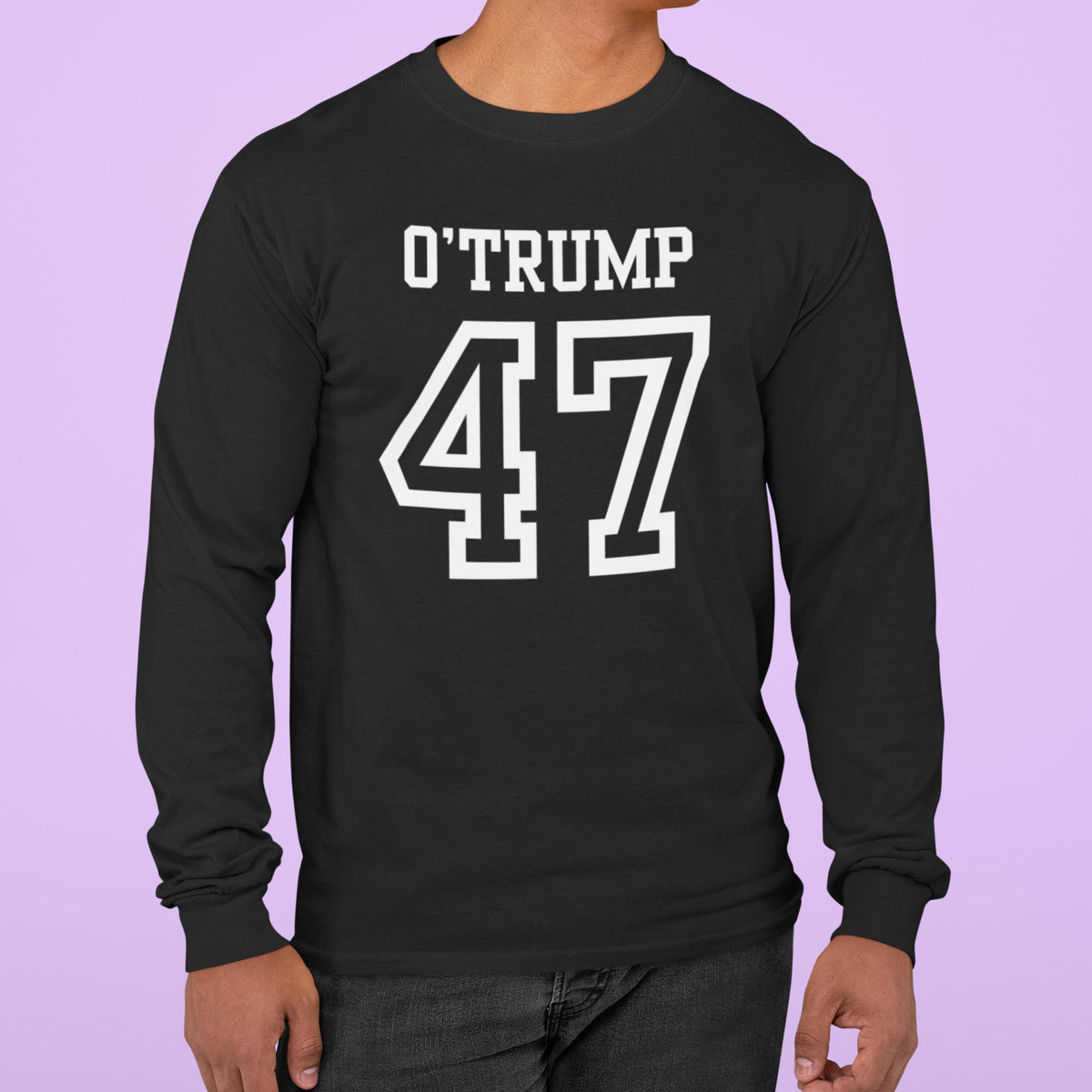 St. Patricks Day Political and Funny O'Trump Jersey Style Number 47 Mens Long Sleeve T Shirt Men's Long Sleeves Oldglory.com