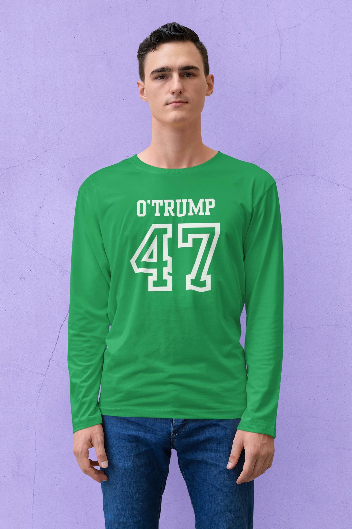 St. Patricks Day Political and Funny O'Trump Jersey Style Number 47 Mens Long Sleeve T Shirt Men's Long Sleeves Oldglory.com