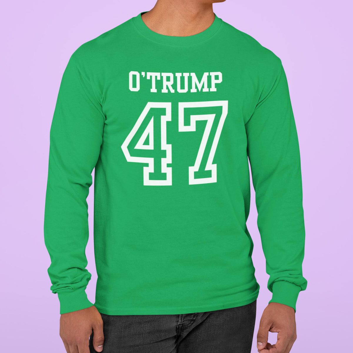 St. Patricks Day Political and Funny O'Trump Jersey Style Number 47 Mens Long Sleeve T Shirt Men's Long Sleeves Oldglory.com