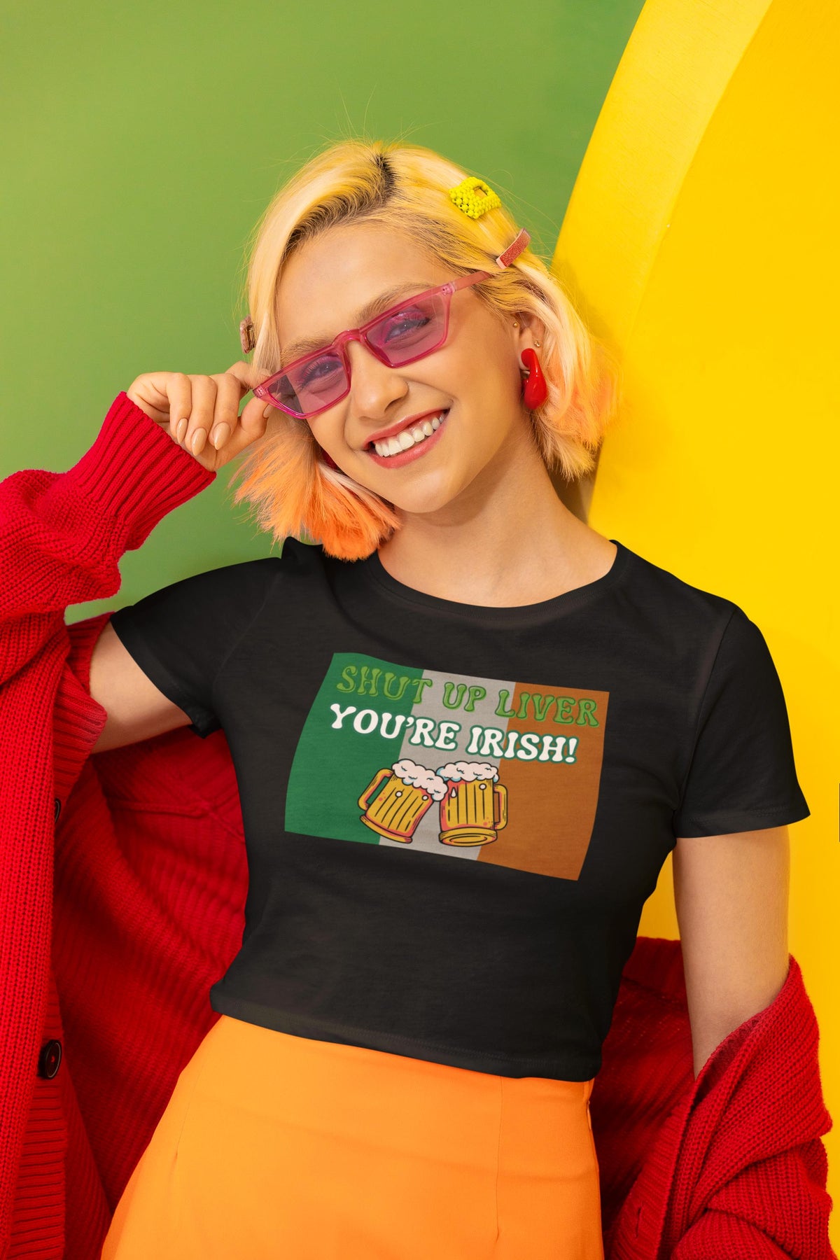 St. Patricks Day Festive and Funny Irish Flag Shut Up Liver, You're Irish Juniors Womens Crop Top T Shirt Juniors Crop T-Shirts Oldglory.com