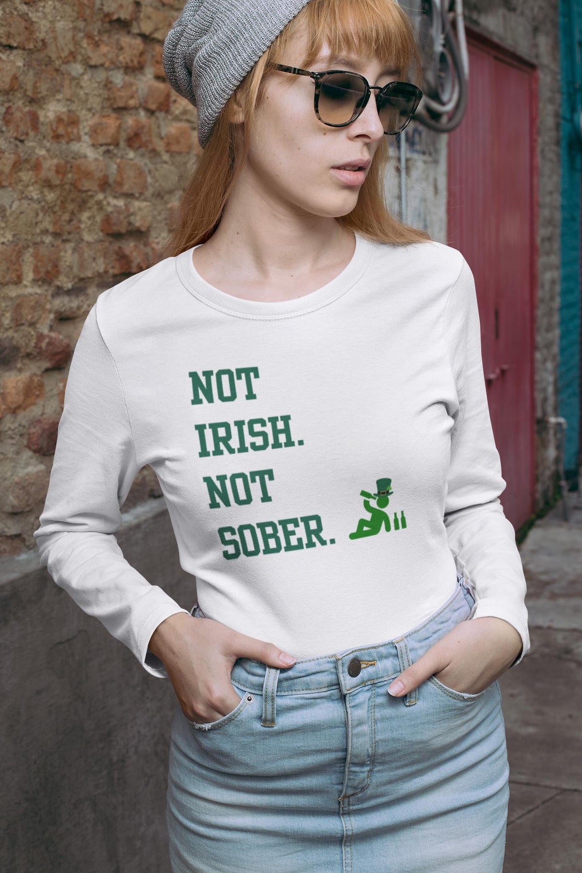 St. Patricks Day Funny Not Irish. Not Sober Womens Long Sleeve T Shirt Women's Long Sleeves Oldglory.com