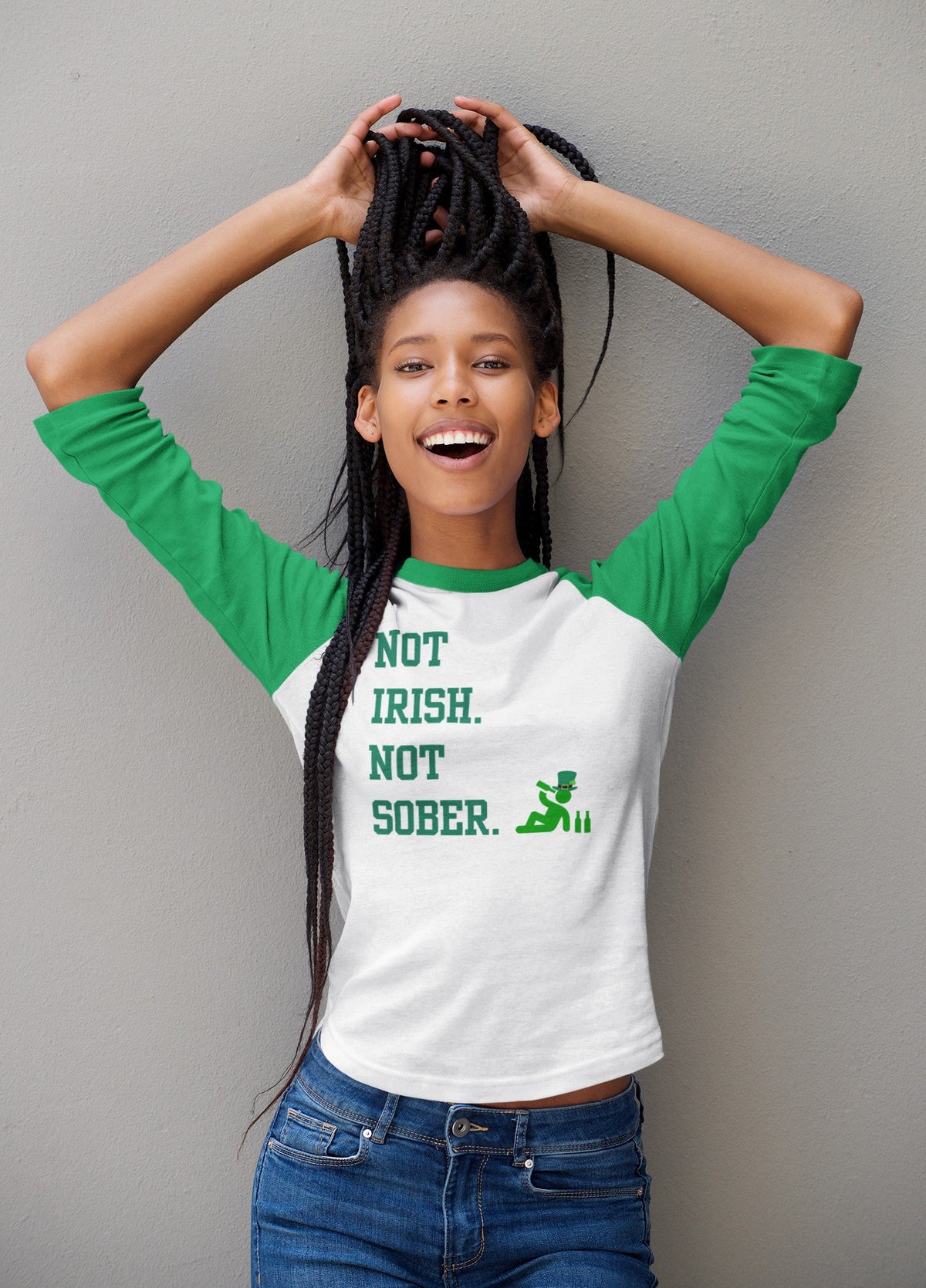 St. Patricks Day Funny Not Irish. Not Sober Juniors Womens 3/4 Raglan T Shirt Women's Raglan Oldglory.com