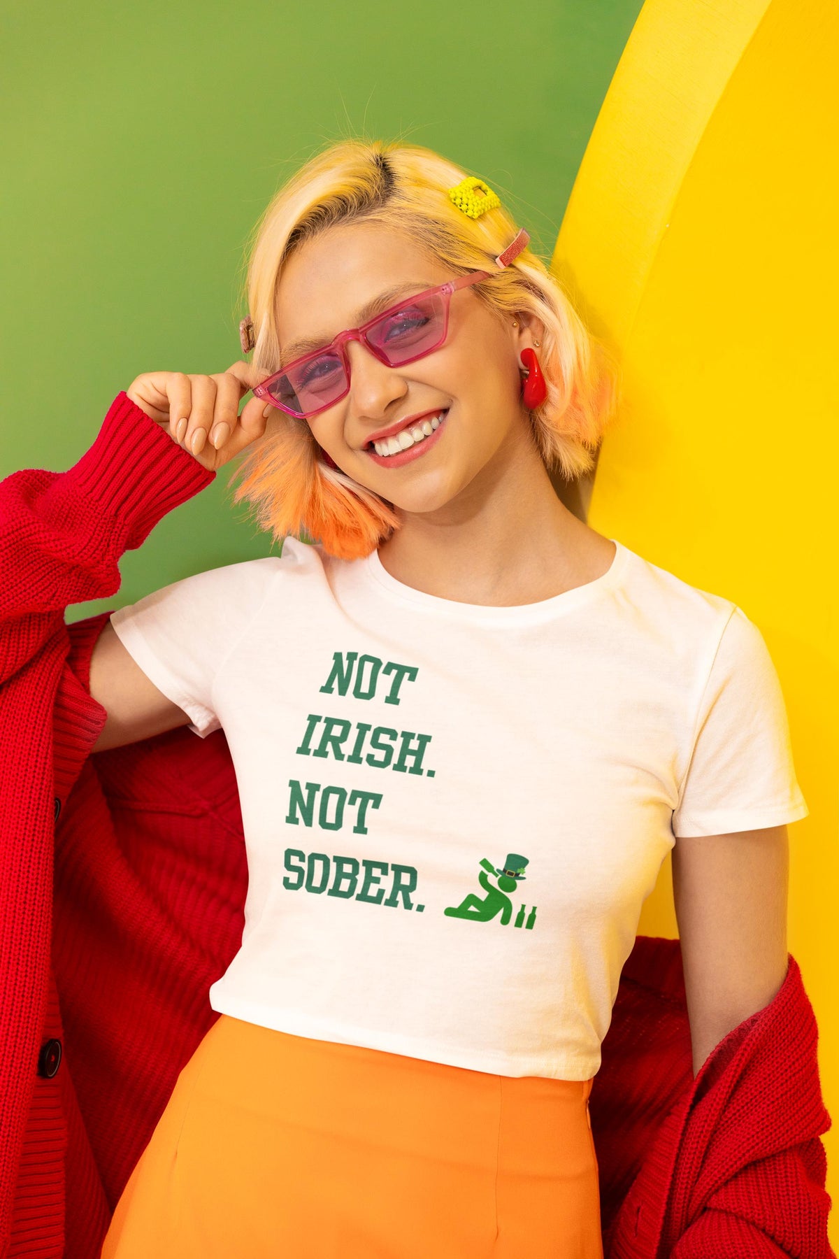 St. Patricks Day Funny Not Irish. Not Sober Juniors Womens Crop Top T Shirt Juniors Crop T-Shirts Oldglory.com