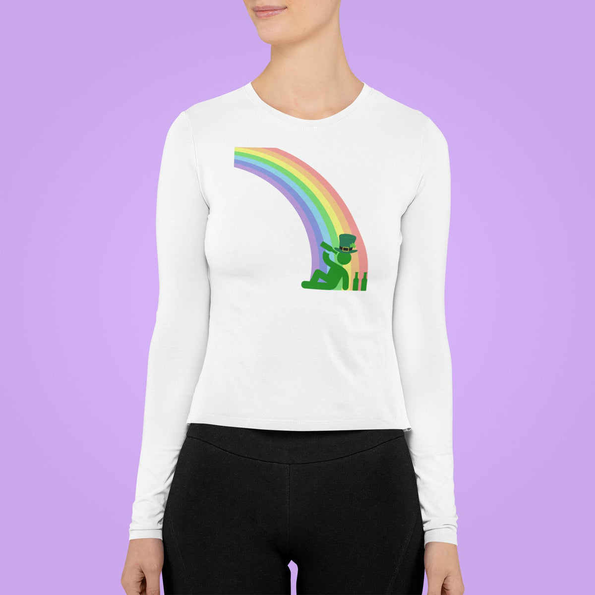 St. Patricks Day Funny Drinking At The End Of The Rainbow Womens Long Sleeve T Shirt Women's Long Sleeves Oldglory.com