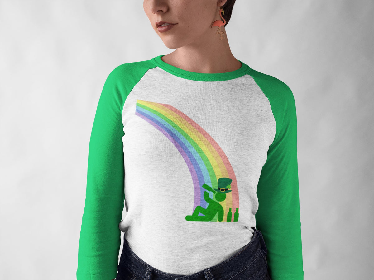 St. Patricks Day Funny Drinking At The End Of The Rainbow Juniors Womens 3/4 Raglan T Shirt Women's Raglan Oldglory.com